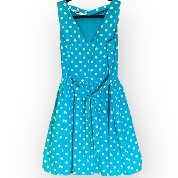 Cynthia Rowley Turquoise White Polka Dot Fit & Flare Sleeveless Dress size 8 - Picture 2 of 11
